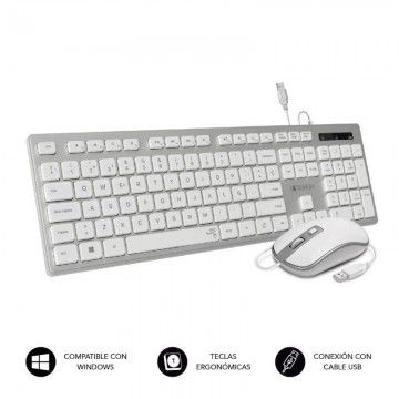 Combinação de teclado e mouse Subblim com fio Ergo Keys Silent Flat HQ/Prata e branco Subblim - 1