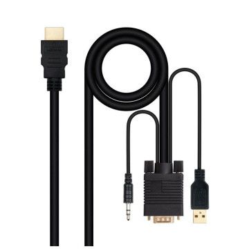 Cabo Conversor Nanocable 10.15.4350/ HDMI Macho - VGA Fêmea - Jack 3.5 Macho - USB Macho/ 1.8m/ Preto